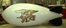 advertising blimp with SEAL Trident. Blimps made in the USA. 